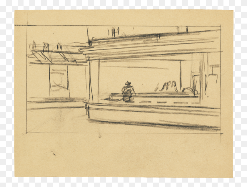 750x575 Outline Sketches Of The Nighthawk39s Painting Edward Hopper Nighthawks Sketches, Person HD PNG Download