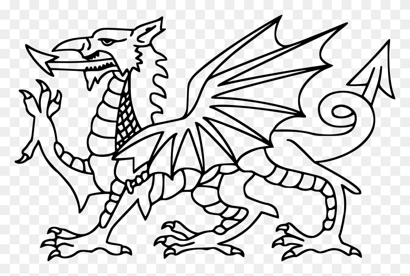 2400x1554 Outline Vector Dragon St Davids Day Colouring, Gray, World Of Warcraft HD PNG Download