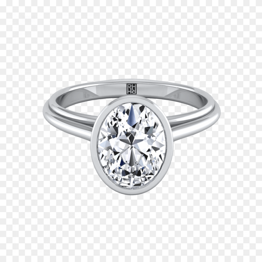900x900 Oval Diamond Bezel Solitaire Engagement Ring In 18k Ring, Jewelry, Accessories, Accessory HD PNG Download