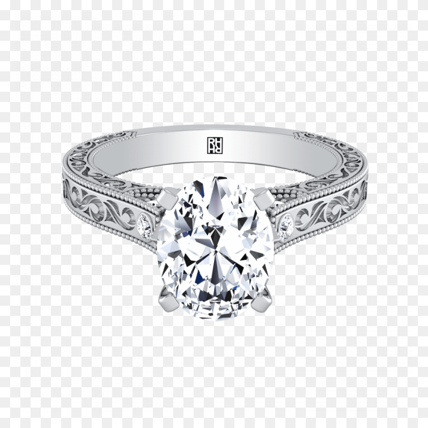 900x900 Oval Diamond Solitaire Engagement Ring With Scroll Engagement Ring, Gemstone, Jewelry, Accessories HD PNG Download