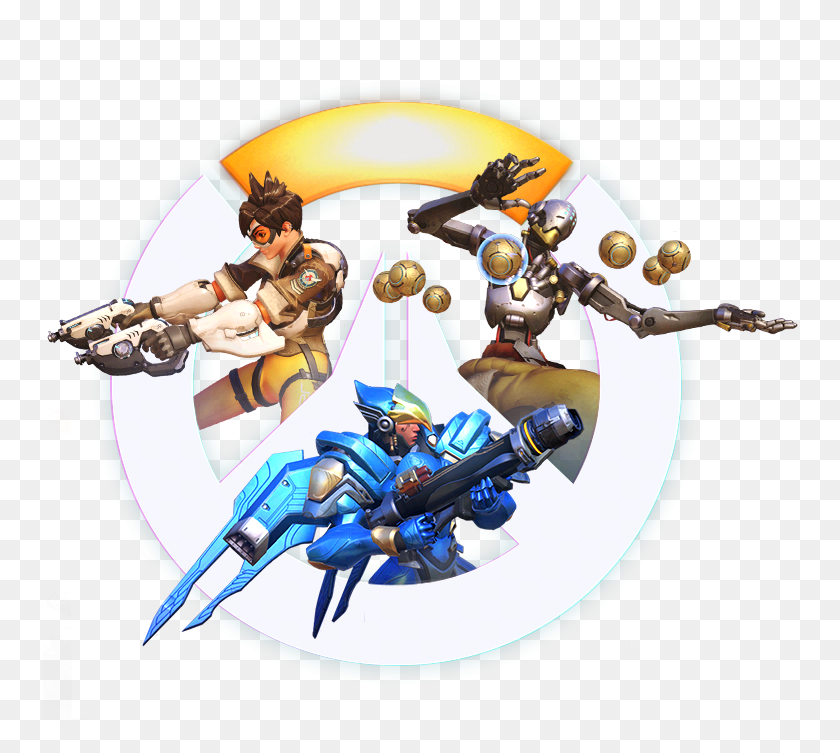 756x693 Overwatch Logo With Characters Hanging On It Overwatch No Background Characters, Person, Human, Wasp HD PNG Download
