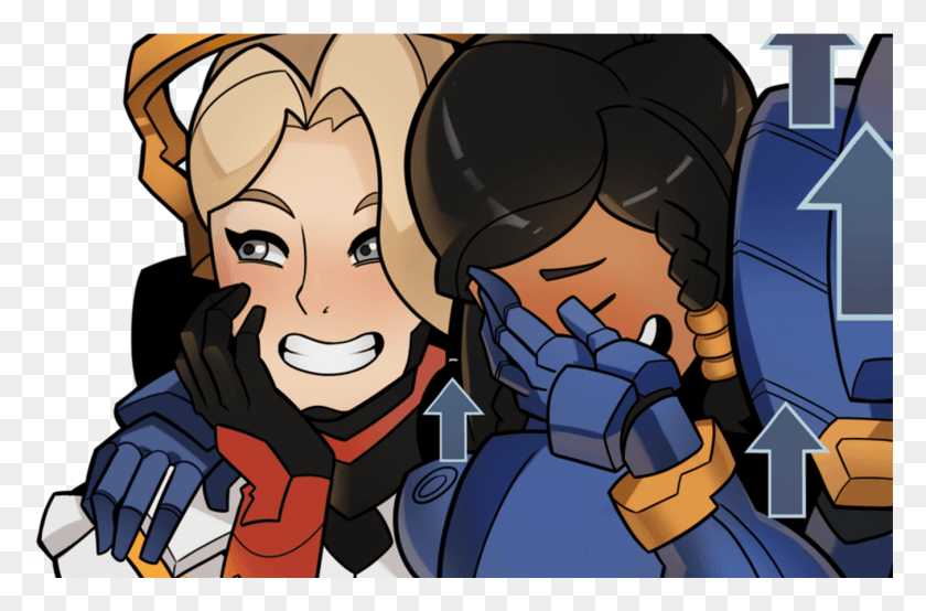 1351x856 Overwatch Mercy And Pharah Girls Laughing Know Your Overwatch Reinhardt Gurren Lagann, Person, Human, People HD PNG Download