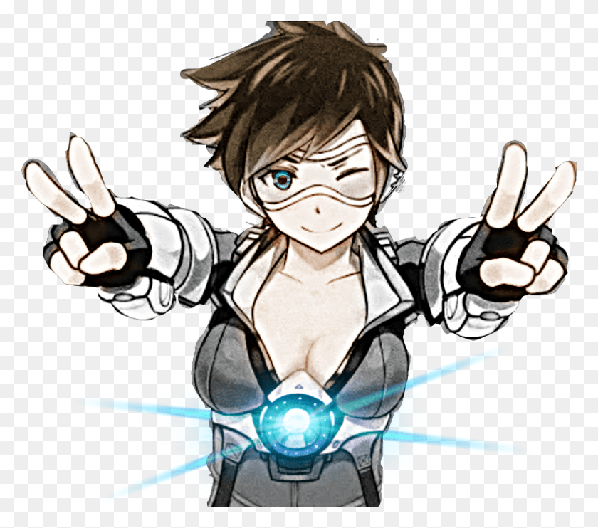 822x719 Descargar Png / Overwatch Tracer Edit Anime Tracer Anime, Hand, Comics, Book Hd Png