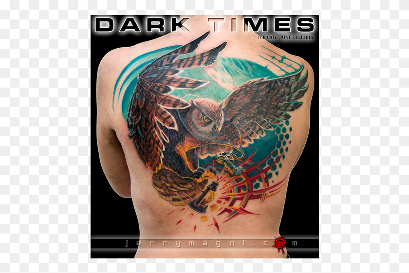 470x501 Owl Lantern Night Tattoo Back Flying Color Back, Skin HD PNG Download