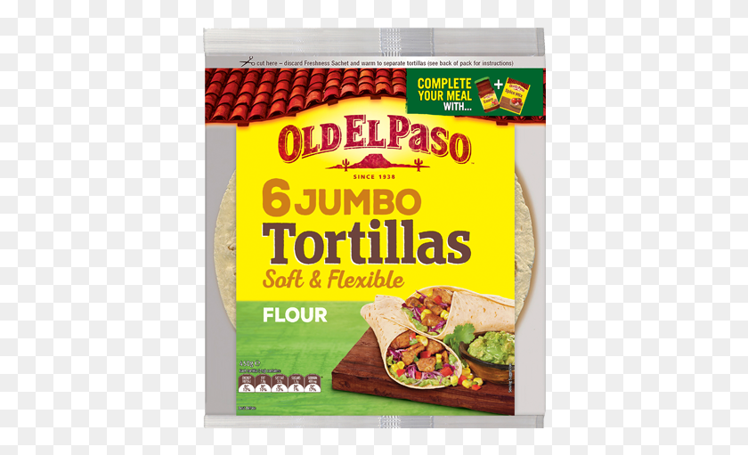 386x451 Pack Jumbo Tortillas Old El Paso Tortilla, Food, Taco, Flyer Hd Png