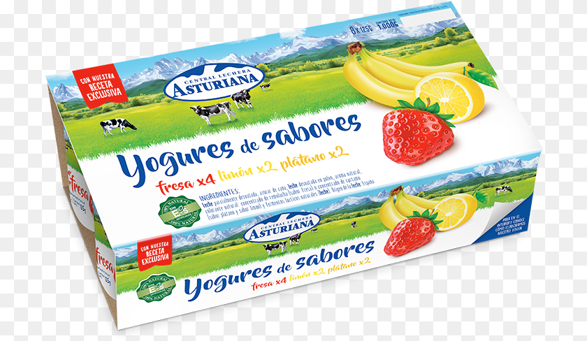 716x488 Pack Yogures Fresa Limon Platano Yogur Central Lechera Asturiana, Animal, Cattle, Cow, Mammal Transparent PNG