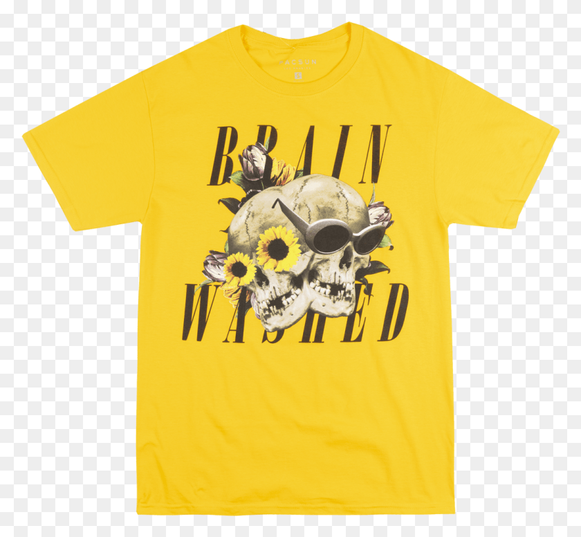 1061x974 Pacsun Brainwashed Skulls T Shirt Mens Yellow Gold, Clothing, Apparel, T-shirt HD PNG Download