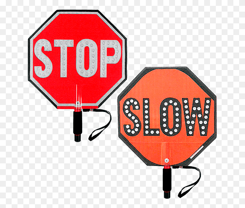 651x653 Paddle Stop Slow Flashing Led Hand Held Sign 18 Inch Stop Sign, Symbol, Road Sign, Stopsign HD PNG Download