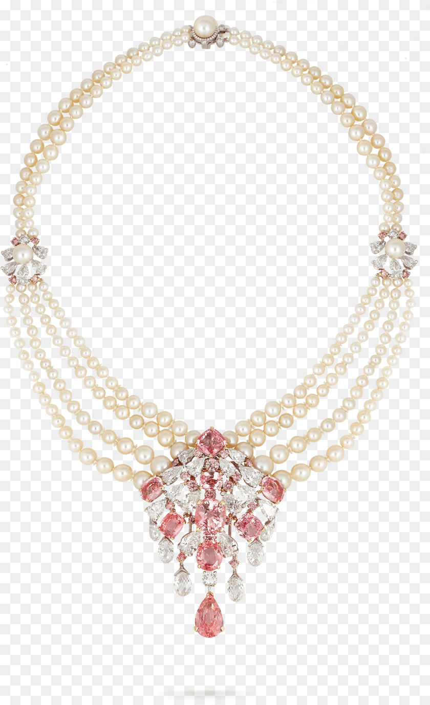 1448x2375 Padparadscha Sapphire And Pearl Necklace Padparadscha Sapphire High Jewelry, Accessories, Diamond, Gemstone Clipart PNG