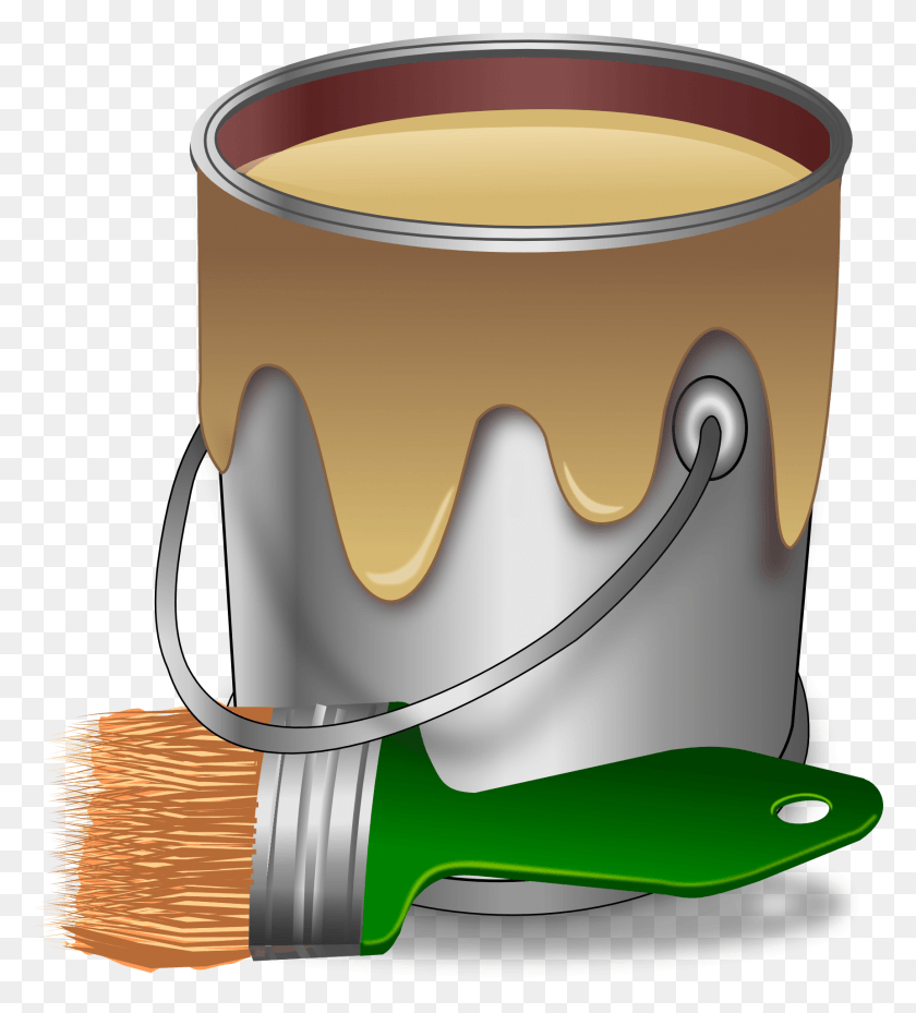 1722x1920 Paint Color Brush Painter Bucket Tub Pail Paint Bucket And Brush, Coffee Cup, Cup, Tool HD PNG Download