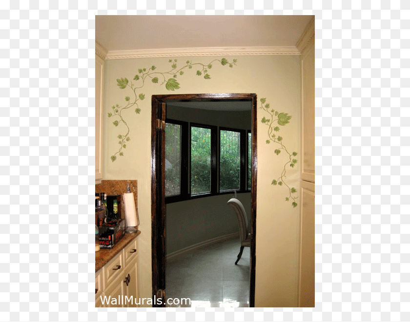 451x601 Painted Ivy On Wal In Kitchen Window Borders Wall Painting Designs, Door, Interior Design, Indoors HD PNG Download