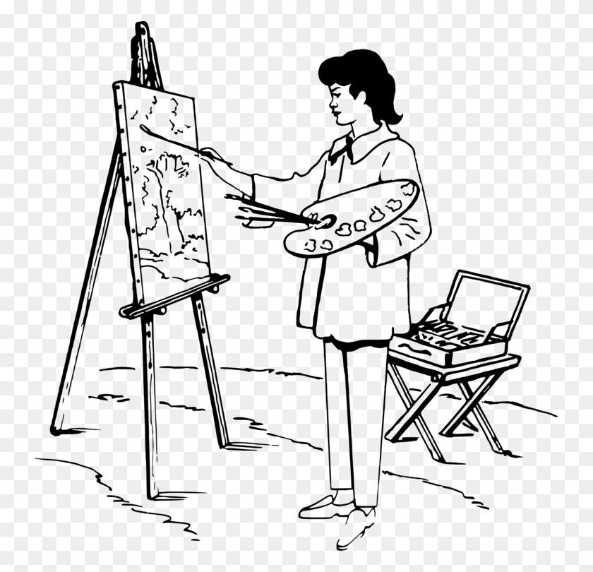 741x750 Painting Easel Black And White Drawing Art Drawing Of Someone Painting, Gray, World Of Warcraft HD PNG Download