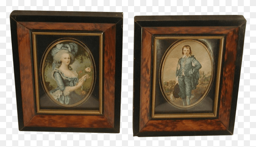 1201x650 Pair Vintage Miniature Faux Burl Wood Frames Painted 1700s The Blue Boy Oil Painting, Person, Human HD PNG Download