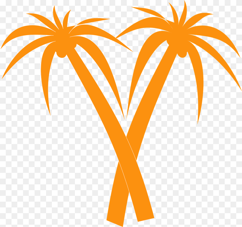 1280x1201 Palm Trees Orange Tropical Vector Graphic On Pixabay V Shaped Palm Tree, Palm Tree, Plant, Animal, Bird PNG