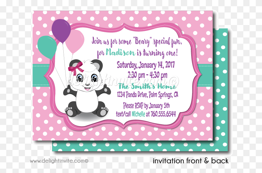 652x494 Panda 1st Birthday Invitations Panda First Birthday Invitation Cards, Envelope, Mail, Label HD PNG Download
