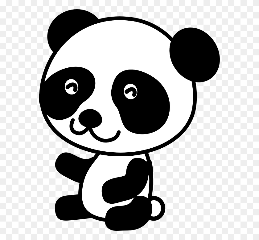 587x720 Panda Bear Cute Baby Animal Mammal Panda Clipart Black And White, Stencil, Label, Text HD PNG Download