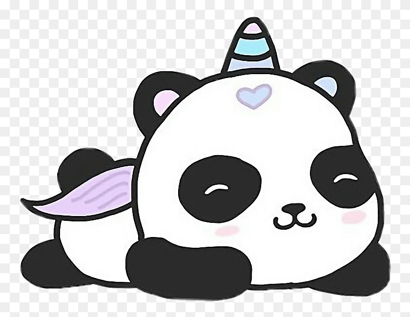 766x590 Descargar Png Panda Dibujos Animados Lindo Unipanda Unicornio Freetoedit Lindo Bebé Panda Dibujo, Hucha, Máscara, Mamífero Hd Png