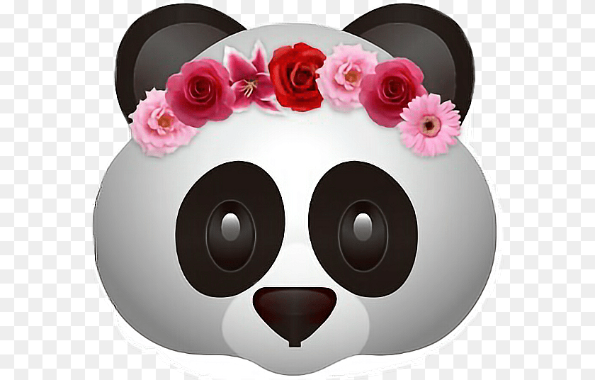 582x536 Panda Emoji Flower Flowercrown Freetoedit Panda With Flower Crown, Petal, Plant, Rose, Flower Arrangement Sticker PNG