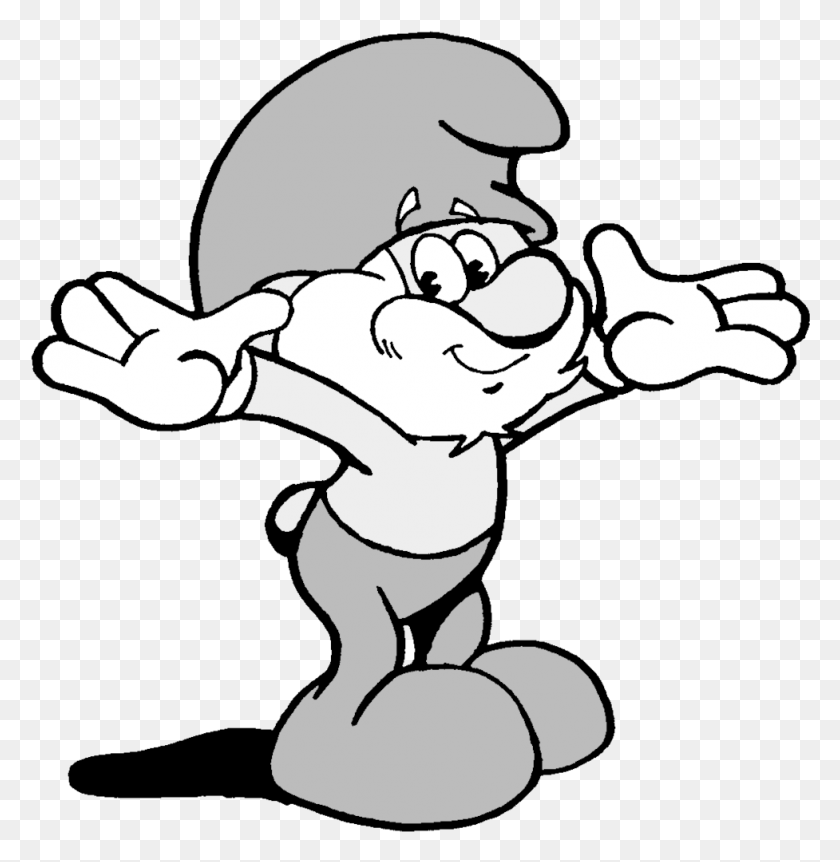 977x1005 Papa Smurf In Early Papa Smurf Black And White, Hand, Kneeling, Stencil HD PNG Download