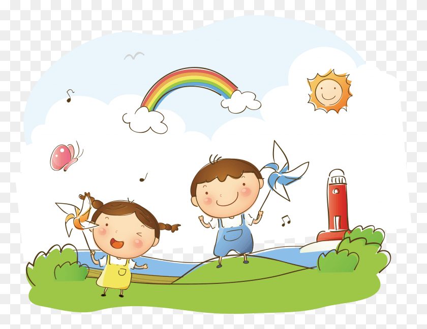 2916x2203 Descargar Png Papel De Dibujos Animados Ilustración Niño Gratis Hq Clipart Desenho Parque Infantil, Gráficos, Rompecabezas Hd Png