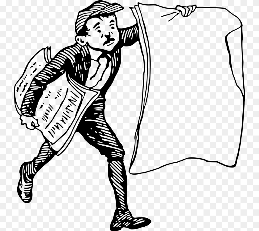 750x750 Paperboy Drawing Black And White Caricature, Gray Transparent PNG