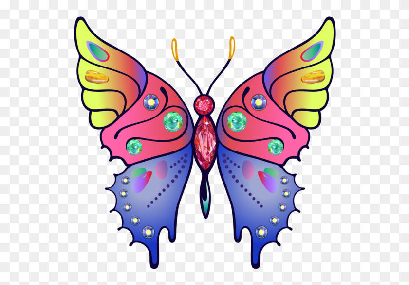 542x527 Papillon Clipart Colourful Butterfly Clipart Rhinestone, Pattern, Ornament, Fractal HD PNG Download