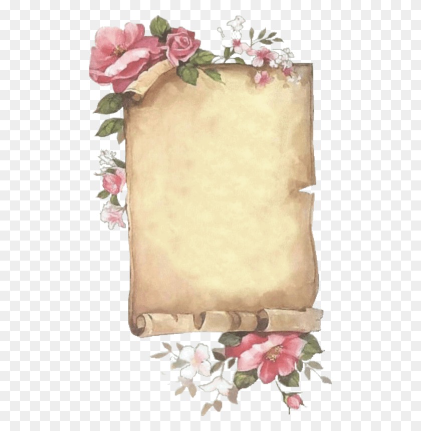 485x800 Parchemins Roses Paper Note Pergamino Con Flores, Scroll, Wedding Cake, Cake HD PNG Download