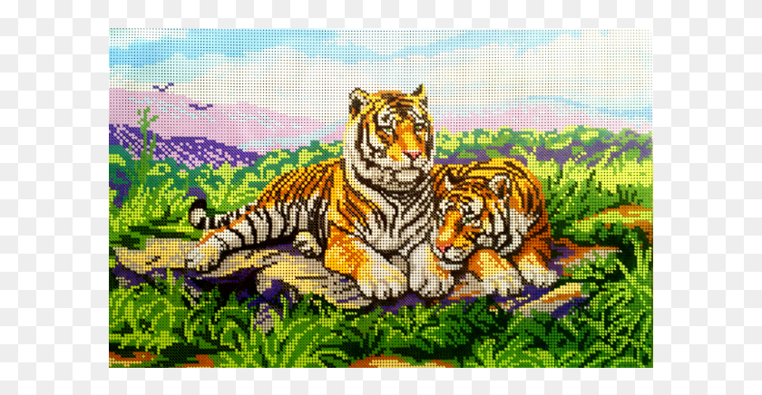 601x376 Pareja De Tigres Tigres En Punto De Cruz, Tapiz, Ornamento Hd Png