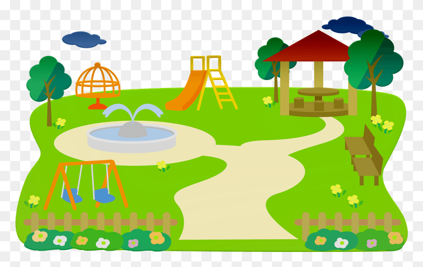 961x581 Park Play Slide Children Playground People Fun Parc Enfants, Outdoors, Grass, Plant HD PNG Download