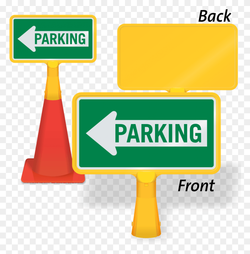 785x798 Parking Left Arrow Coneboss Sign Traffic Cone With Signage, Symbol, Road Sign, Text HD PNG Download