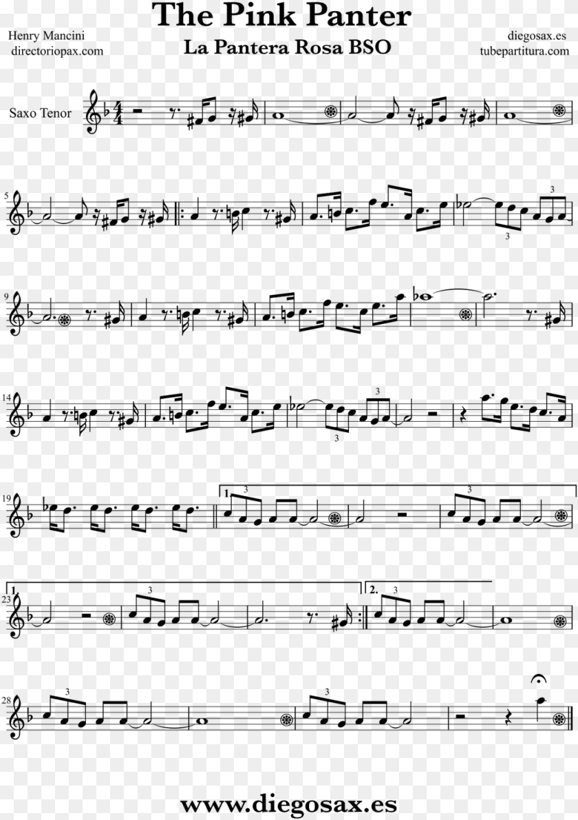1042x1476 Partitura De La Pantera Rosa Para Saxofn Tenor Henry Partitura De La Pantera Rosa, Gray Clipart PNG