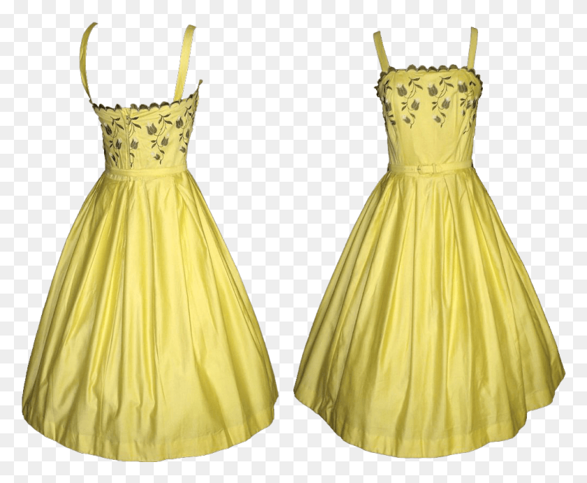 1016x823 Party Dress Gown Clothing Cocktail Vintage Background Yellow Dress No Background, Apparel, Evening Dress, Robe HD PNG Download