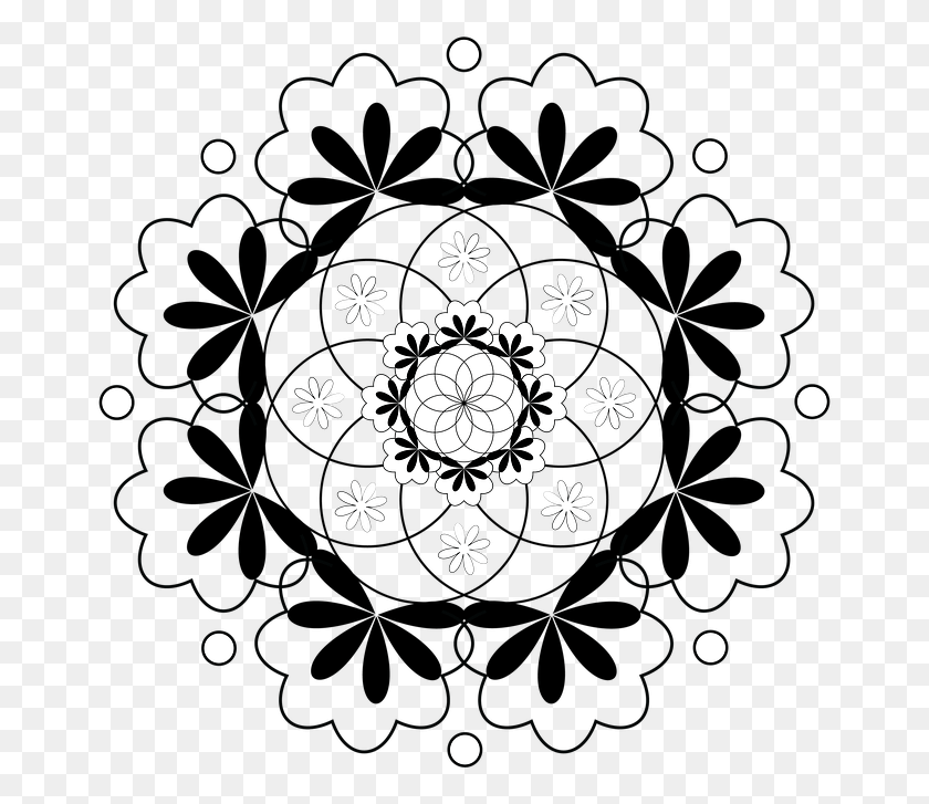 667x667 Pattern Flower Table Cloth Round Circle Black, Snowflake, Graphics HD PNG Download