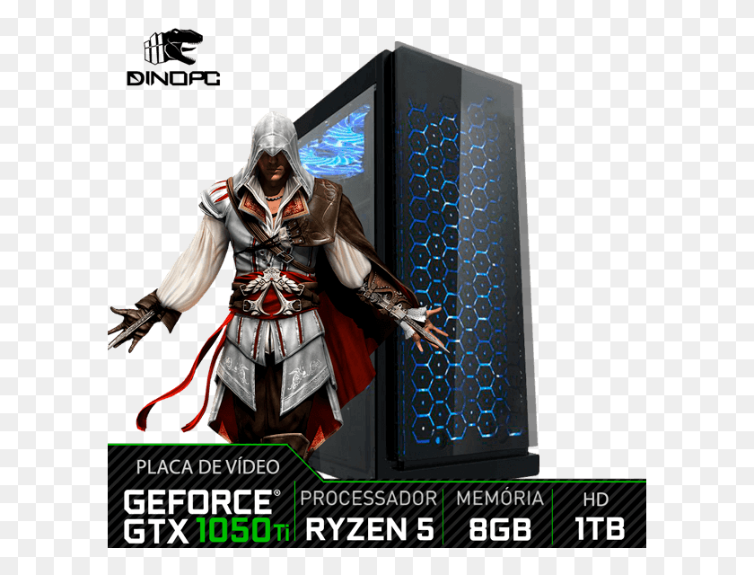 601x580 Descargar Png Pc Gamer Ezio Auditore Geforce Gtx 1050 Ti 4Gb Assassin39S Creed Jpg, Persona, Humano, Cartel Hd Png