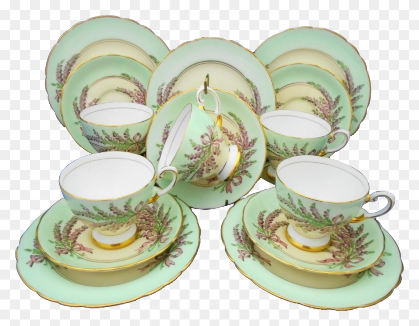 1457x1108 Pc Tuscan Pink Ribbon Green Tea Cup And Saucer Trio Saucer, Pottery, Porcelain HD PNG Download