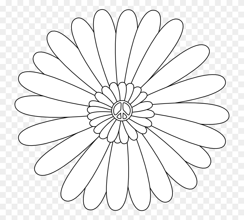 741x696 Peace Symbol Peace Sign Flower 55 Black White Line Line Art, Daisy, Plant, Daisies HD PNG Download