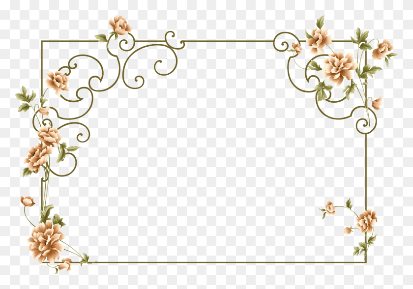 2000x1355 Peach Flower Frame Rectangle Flower Frame, Green, Floral Design, Pattern HD PNG Download