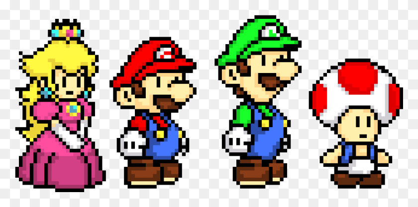 1071x491 Peach Mario Luigi And Toad Mario And Toad Pixel Art, Super Mario, Pac Man HD PNG Download
