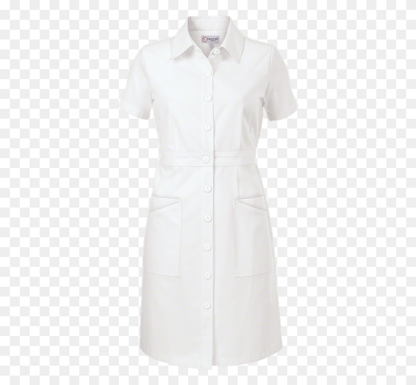 368x719 Peaches Button Front 1256 Dress Nursing Scrub Dresses Trench Coat, Clothing, Apparel, Lab Coat HD PNG Download
