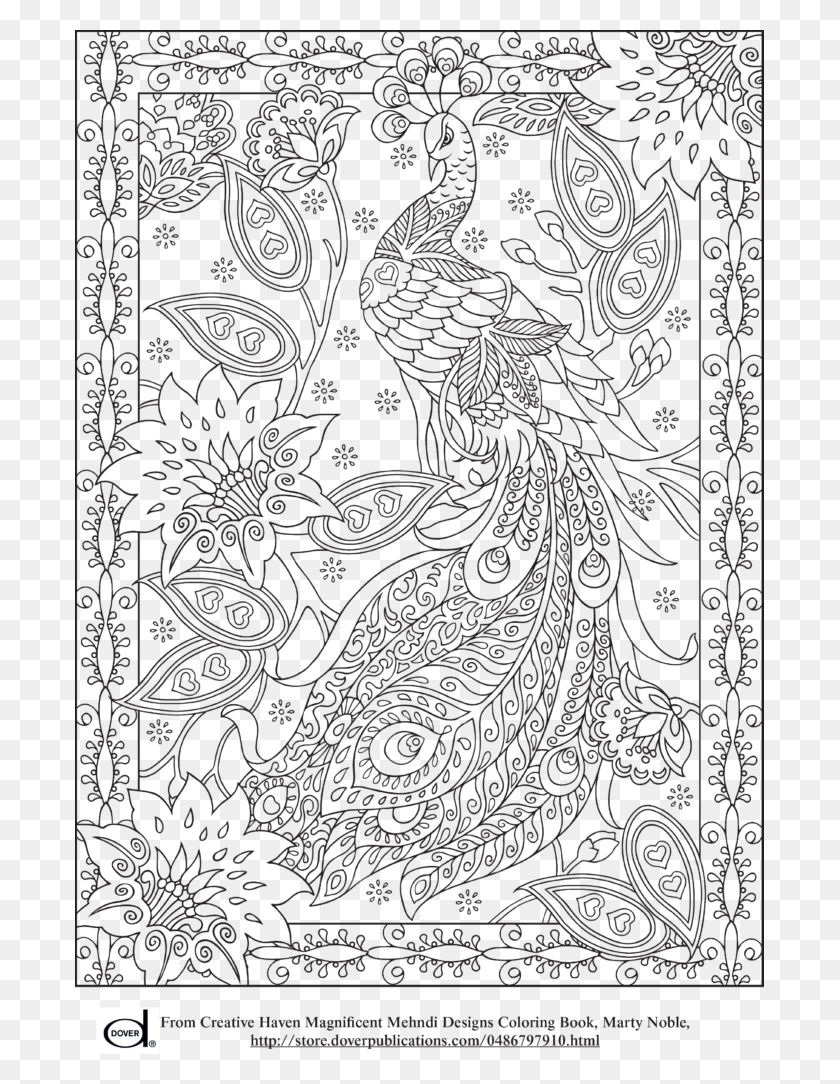 689x1024 Peacock Feather Coloring S Colouring Adult Detailed Free Printable Adult Beach Coloring Pages, Floral Design, Pattern, Graphics HD PNG Download