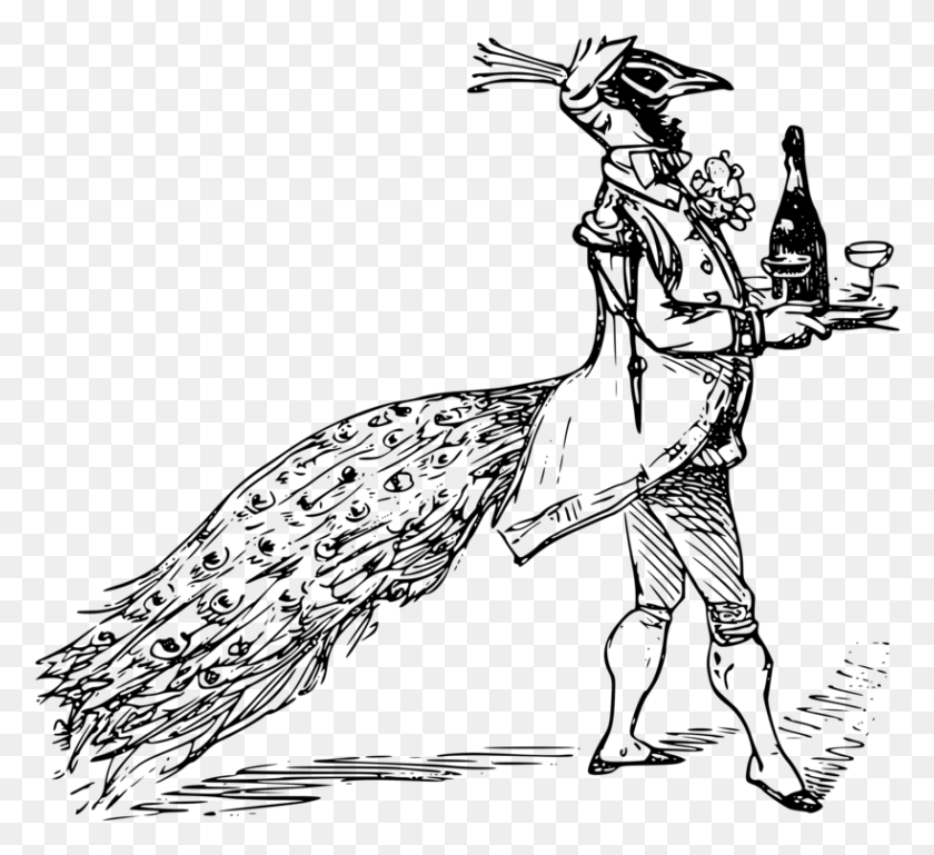 819x745 Peafowl Black And White Red Feet Wine Market Amp Spirit Peacock Servant, Gray, World Of Warcraft HD PNG Download