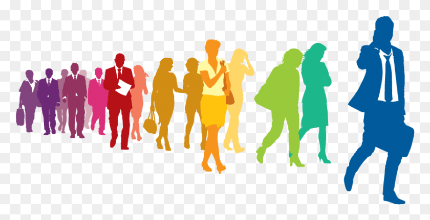 835x398 Pedestrians Walking People Walking In Colorful Silhouette, Person, Human, Crowd HD PNG Download