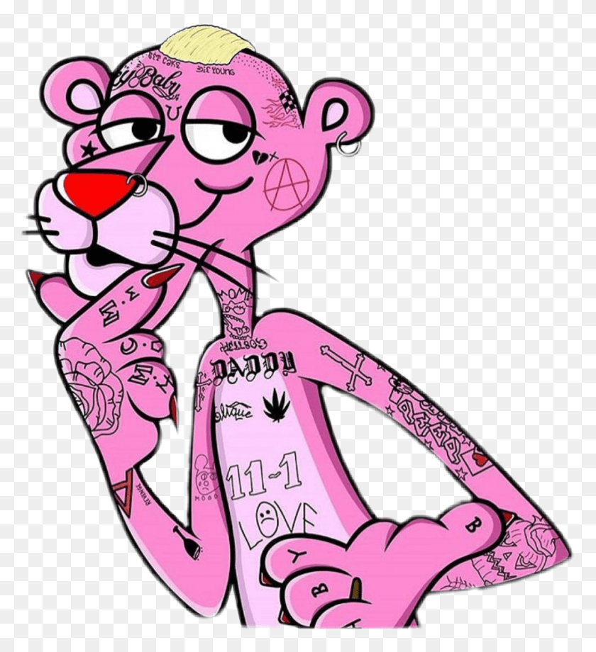 966x1066 Peep Lilpeep Pinkpanther Gustav Tracytasz Lil Peep Pink Panther Tattoo, Artista, Payaso Hd Png