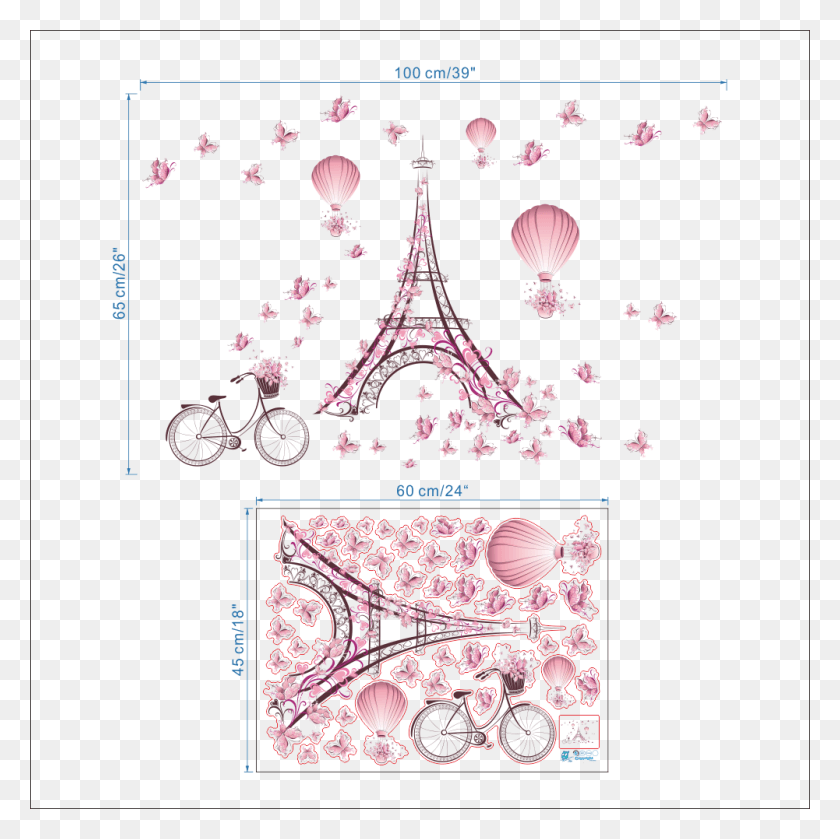 1001x1001 Pegatina De Pared Torre Rosa Effeil Butterfly Pink, Doodle HD PNG Download