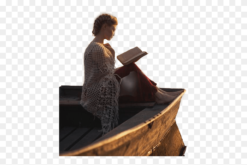 438x502 People Woman Reading Book Boat Relaxing Freetoedit Girl Reading Near Lake, Person, Human, Clothing HD PNG Download