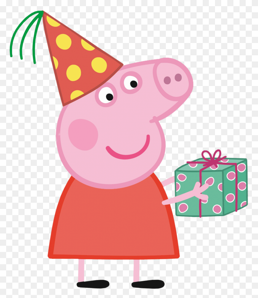 859x1003 Peppa Pig Birthday Peppa Pig With Party Hat, Clothing, Apparel, Hat HD PNG Download