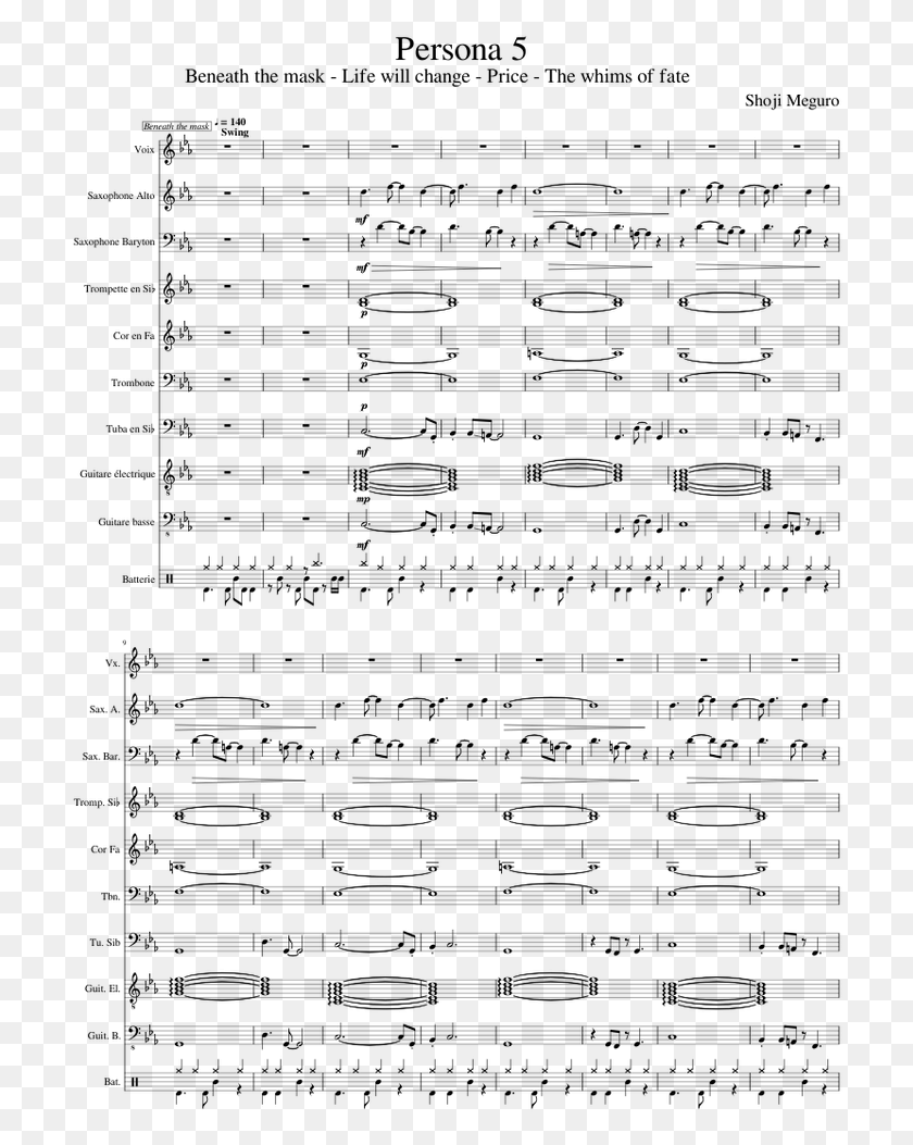 711x993 Persona 5 Sheet Music For Piano Alto Saxophone Baritone Sheet Music, Gray, World Of Warcraft HD PNG Download