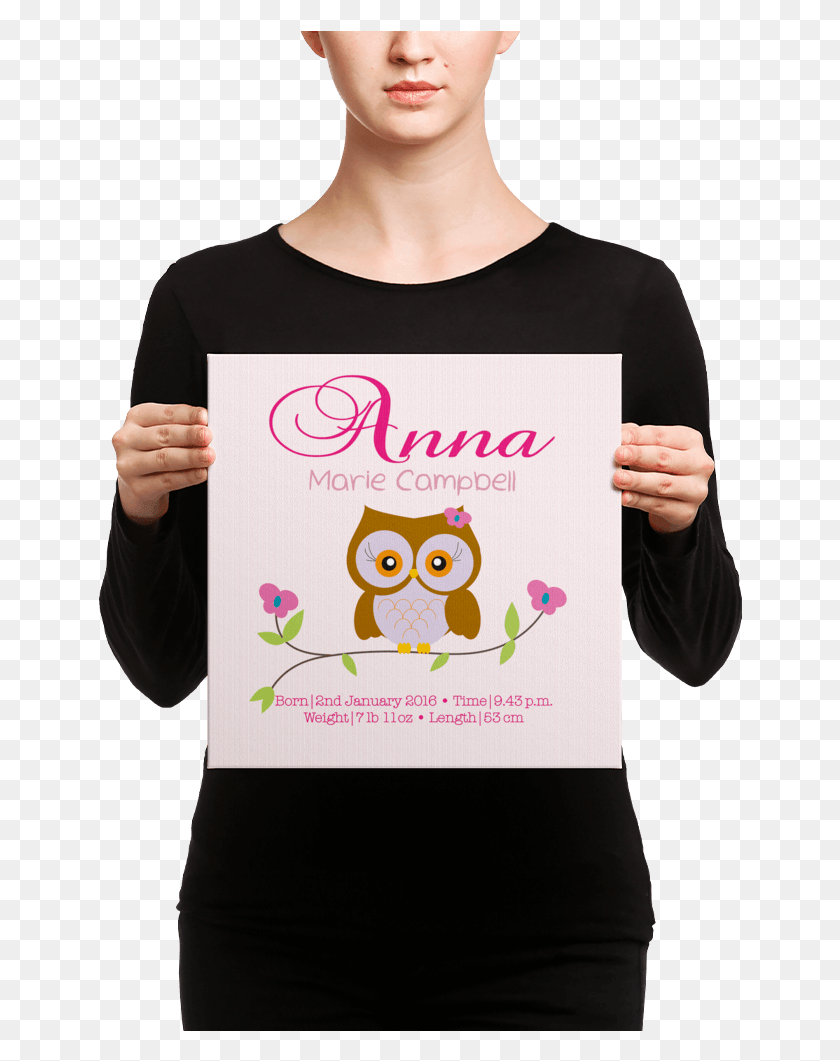 644x1001 Personalised Printspink Owl Birth Announcement Canvas Print, Text, Clothing, Apparel HD PNG Download