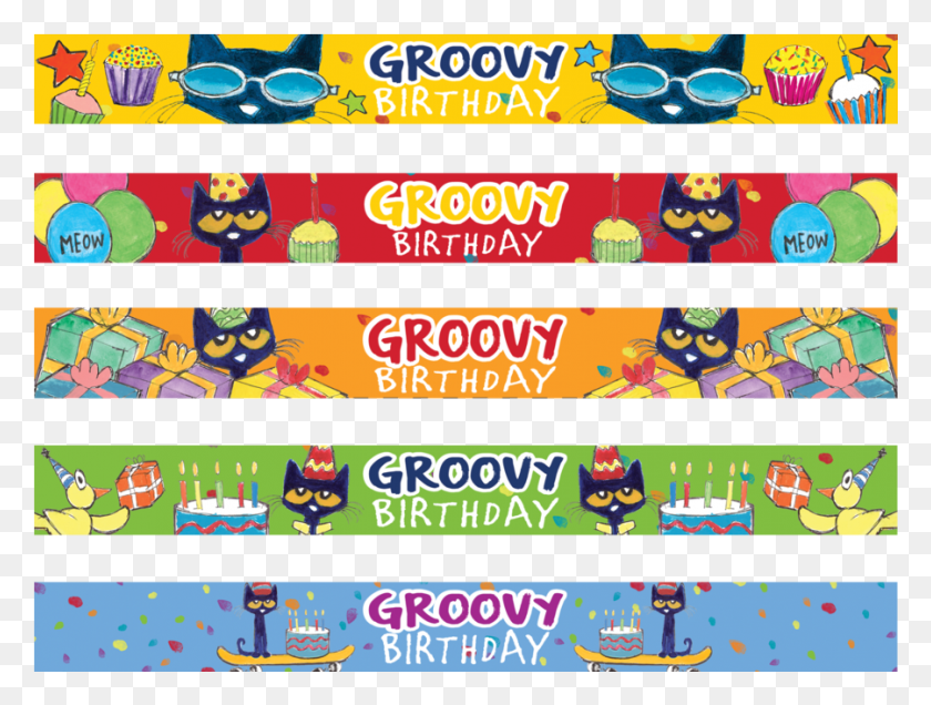 901x666 Pete The Cat Groovy Birthday Slap Bracelets, Text, Pac Man, Angry Birds HD PNG Download