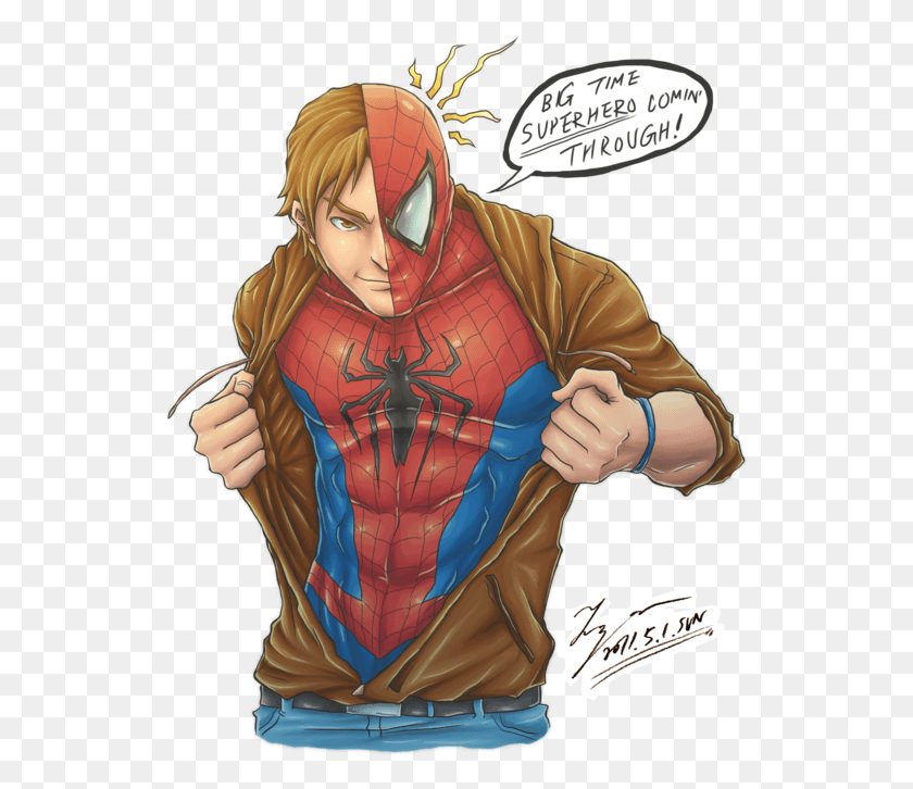 539x666 Peter By Nursury Spider Spider Man Colored Sketches, Clothing, Apparel, Person HD PNG Download